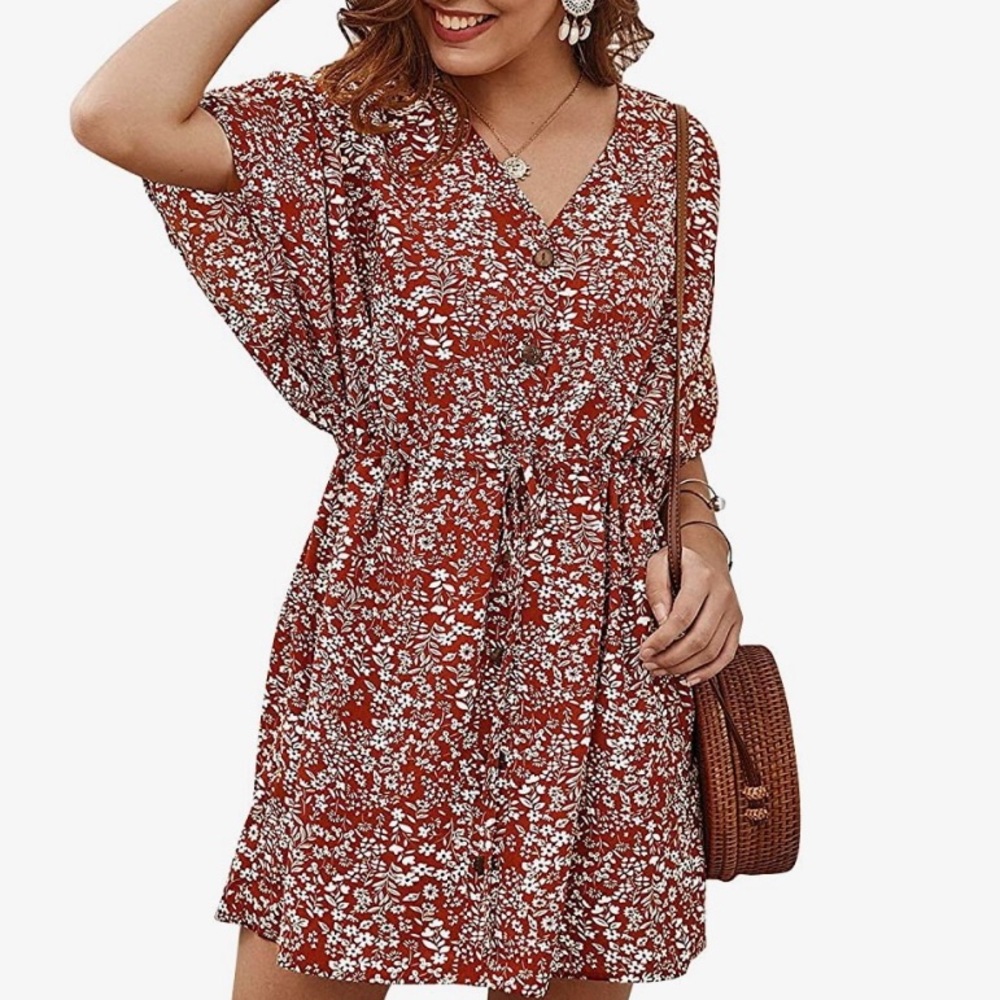 Floral Button Up Drawstring Mini Dress